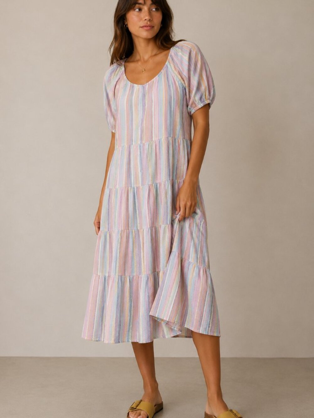 J.Crew Short Sleeve Pastel Striped Midi Dress Size XXS NWT